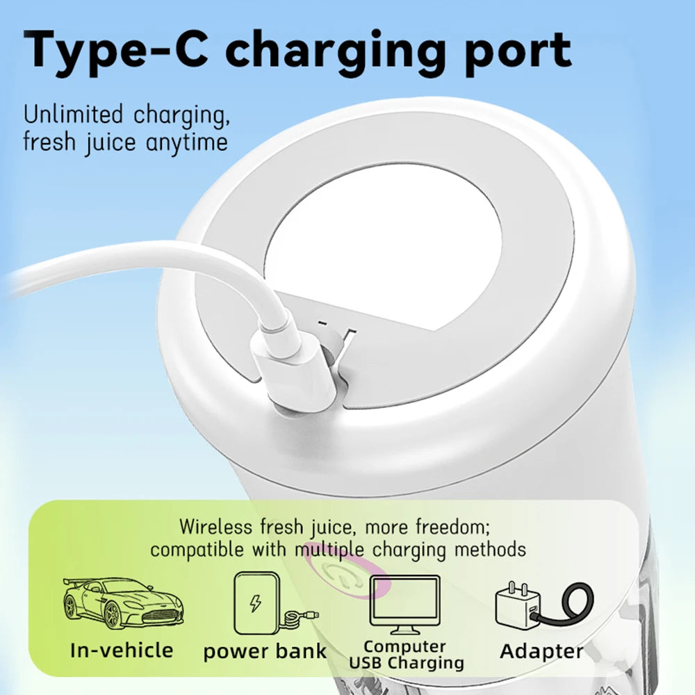 6 Blades Electric Juicer Cup 2 Cups For Travel Portable Juicer Mixer Usb Charge Fresh Fruit Juice Personal Blender Smoothie