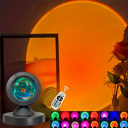 1pc Vibrant Sunset Projection Light - 16-Color Spectrum, USB Remote Control, Dynamic Color Changing LED Light - Creates Warm Hom