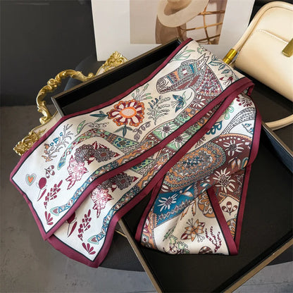 Fashion Skinny Silk Scarf for Women Letter Hair Ribbons Headbands Bandana Female Bag Wrist Wrap Neckerchief Foulard Neck Ties