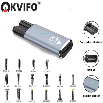 15V HQ8505 Type-C Shaver Adapter Charging Converter for Philips Norelco One Blade Pro QP6510 QP6520 QP6530 Beard Trimmer