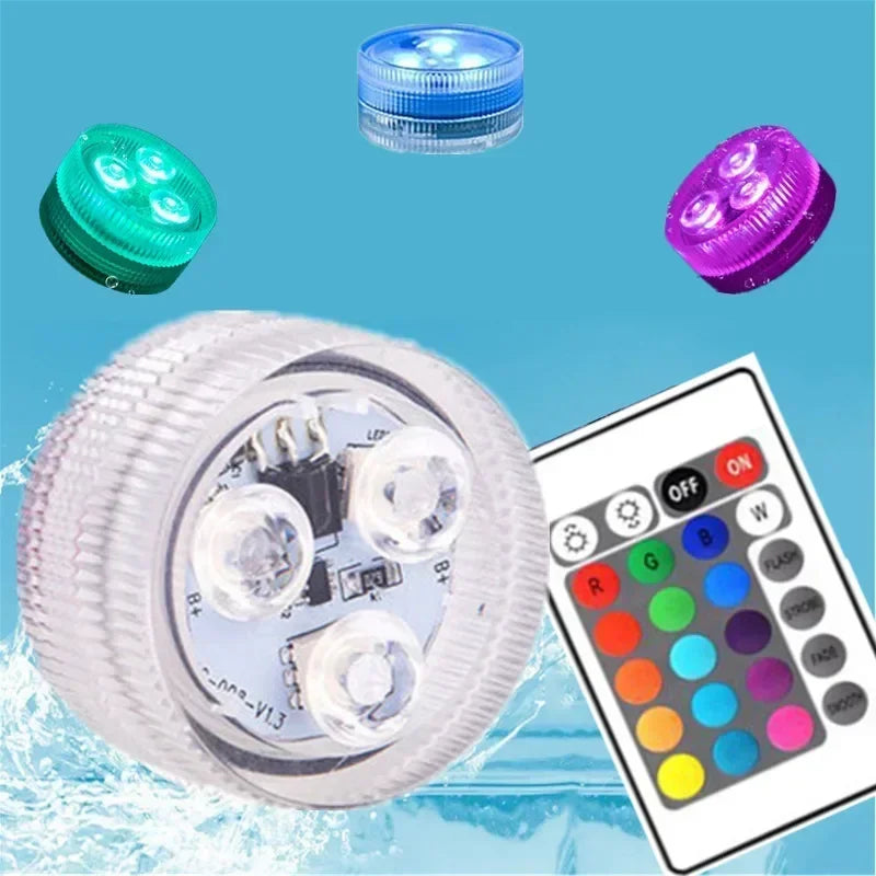 Colorful 3 LED Underwater Light With Remote Control Powered By Button Cell Waterproof Swimming Pool Party Decoration Lamp