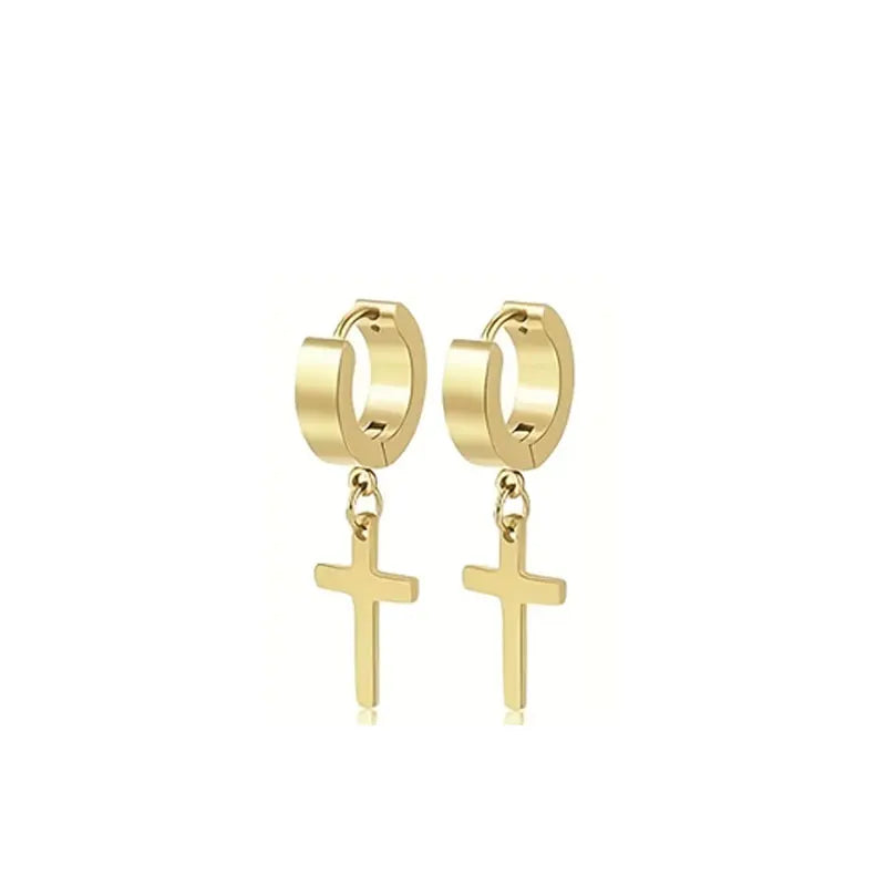 1-5 Pairs Stainless Steel Earrings Cross Dangle Hinged Earrings, Cubic Zirconia Stud Earrings For Men, Ear Piercing Jewelry