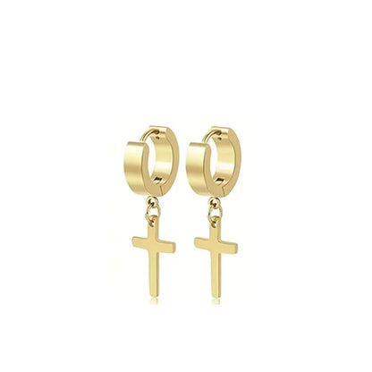 1-5 Pairs Stainless Steel Earrings Cross Dangle Hinged Earrings, Cubic Zirconia Stud Earrings For Men, Ear Piercing Jewelry