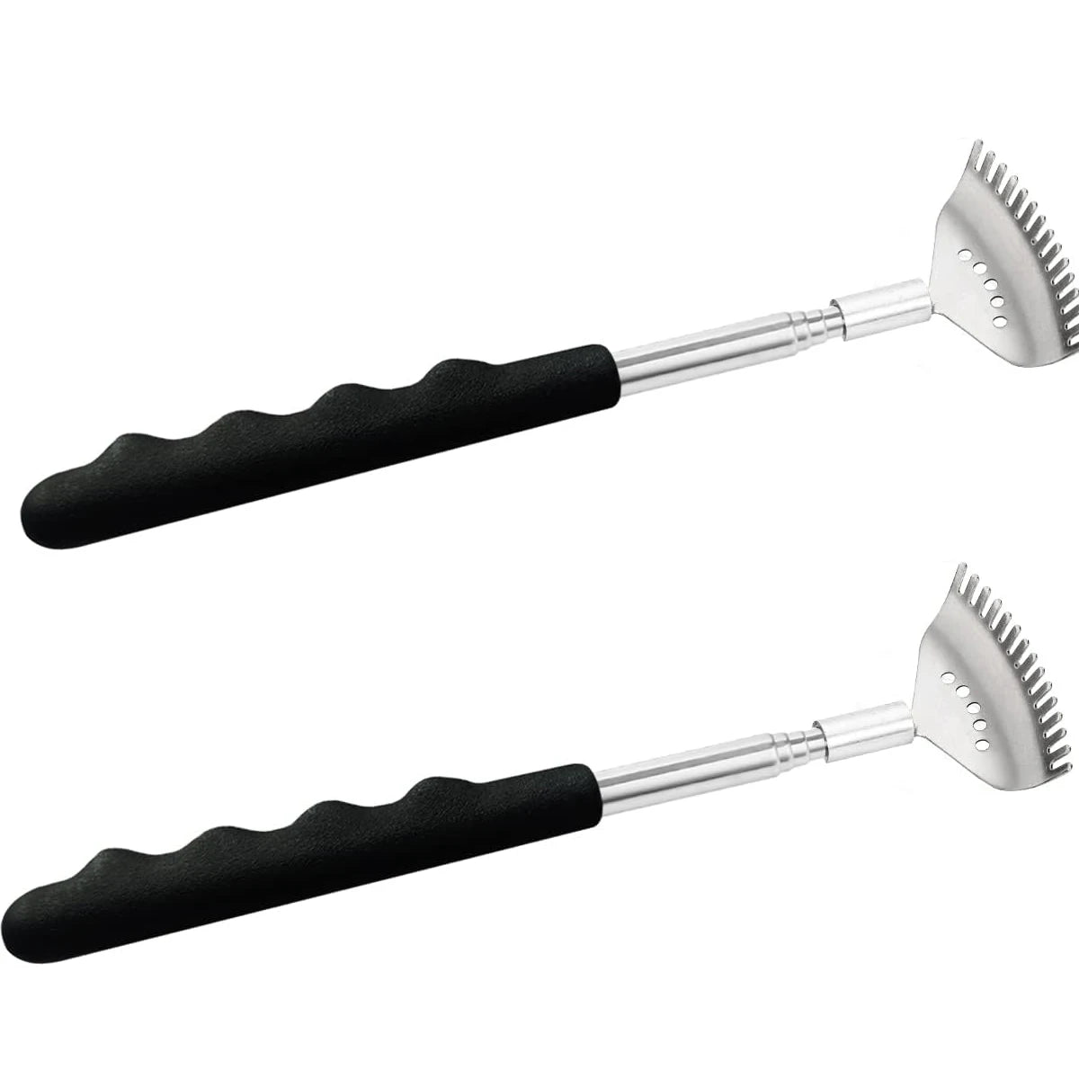 Extendable Back Scratcher the head has 15 rakes, Stainless Steel Portable Telescopic Rubber Handle Back Scratchers