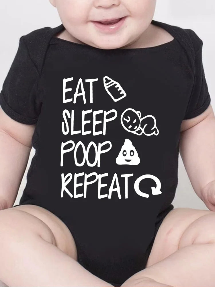 Funny Eat Sleep Poop Repeat Letter Printed Newborn Baby Romper Infant Short Sleeve Baby Body Clothes Boy Girl BodySuit 0-24M