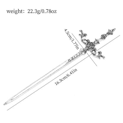 1pc Silver-Tone Sword Hair Stick Ornate Star Medieval Fantasy Design Perfect Cosplay Bold Hairstyles Looks Stylish Accessory