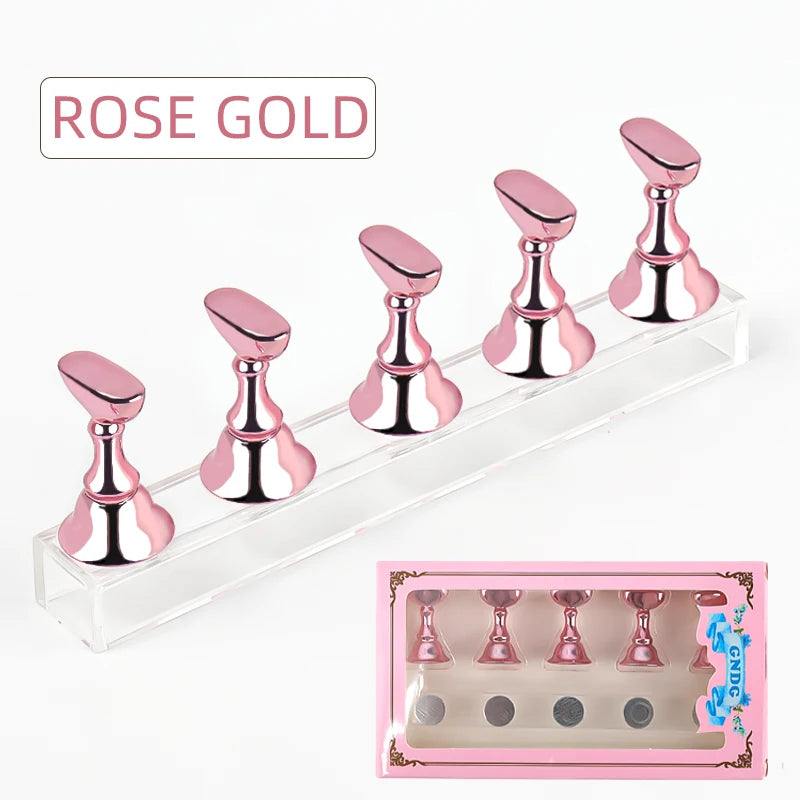 5pcs Nail Holder False Nail Tip Practice Stand Crystal Base Magnetic Holder Nail Art Display For Art Salon DIY & Practice Tools