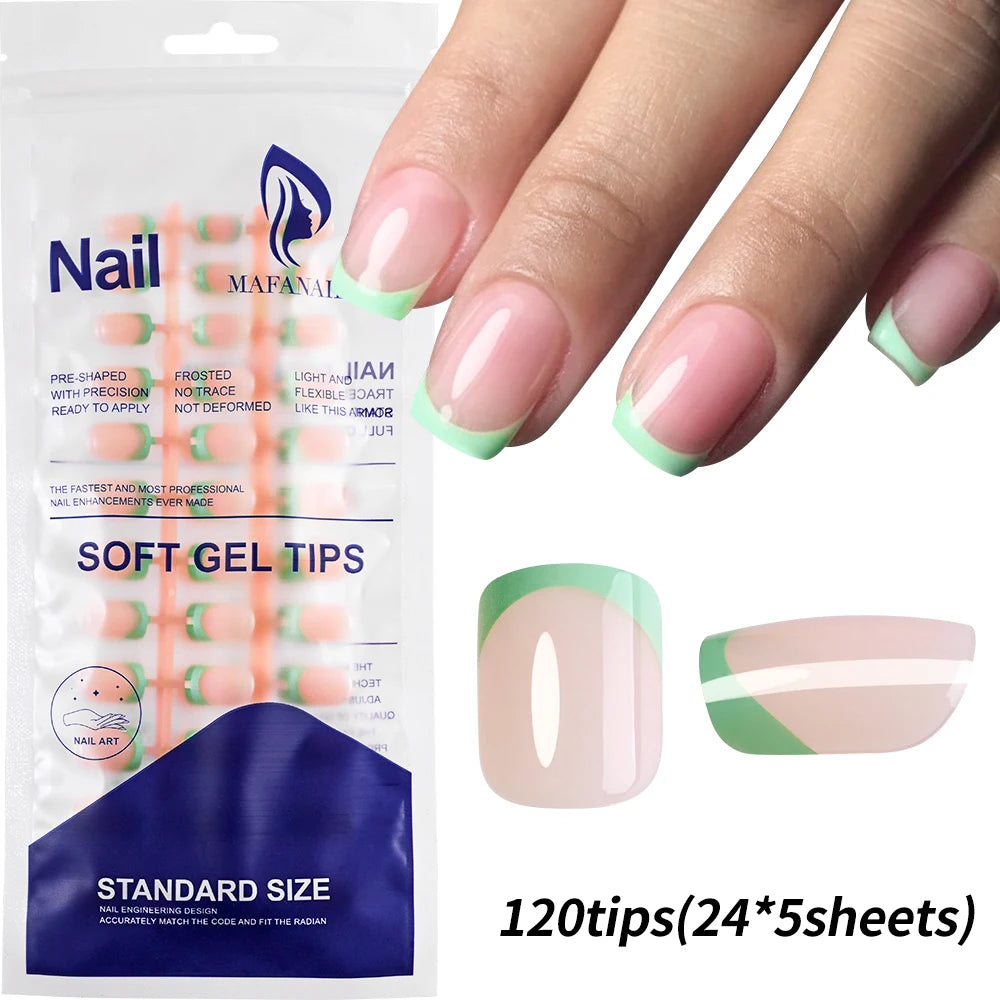 120/240Pcs French Short Square False Nails 12-Sizes Full Cover Press On Nail Glossy French Fake Fingertips for Women DIY Nails &