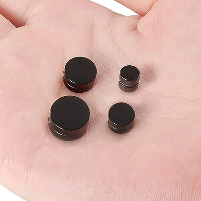 1 Pair 6-12mm Black Stainless Steel Hypoallergenic Magnetic Fake Gauges Earring Studs for Men Women Non Pierced Earrings