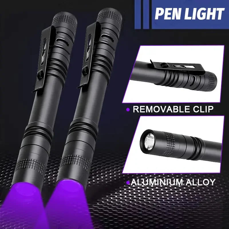 1/2PCS UV Flashlight 395nm Ultraviolet Torch With Pen Clip Portable Use AAA Batteries Light Pet Urine Scorpion Detector UV Lamp