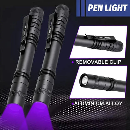 1/2PCS UV Flashlight 395nm Ultraviolet Torch With Pen Clip Portable Use AAA Batteries Light Pet Urine Scorpion Detector UV Lamp