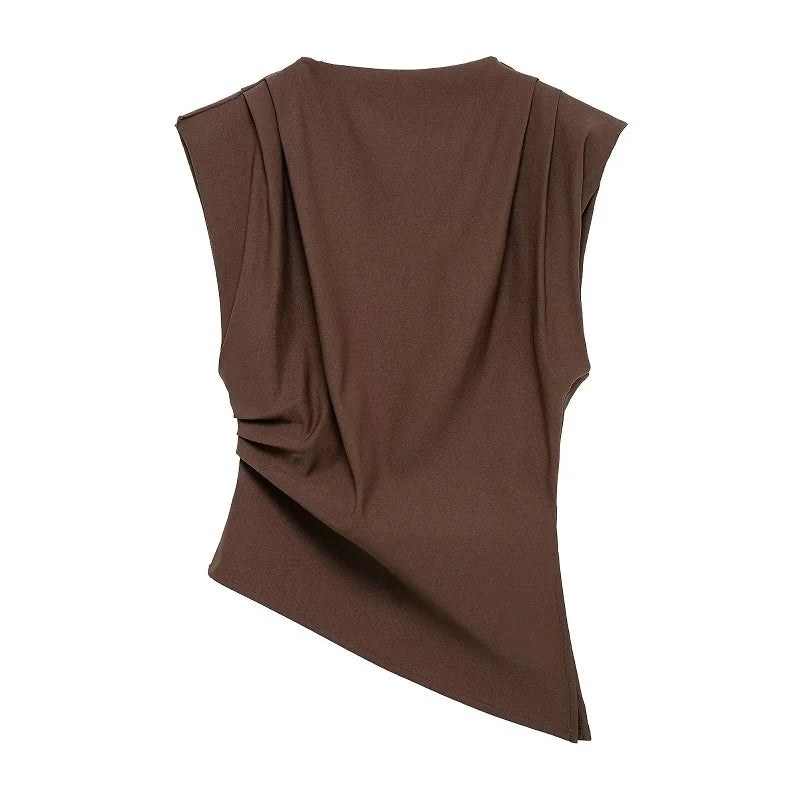 MUJER Asymmetric Tank Top Female Ruched Sleeveless Tops for Women High Neck Strapless Top Women Fashion Aesthetic Tops Woman