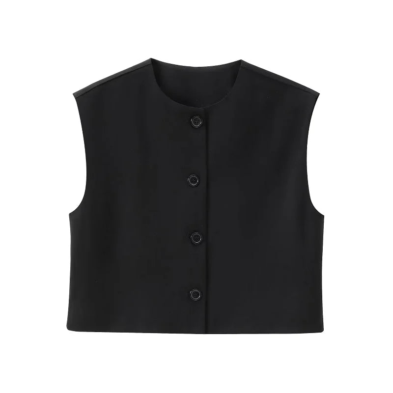 HXAO Short Women Vest Top Sleeveless Button Lady Top New In 2024 Summer O-Neck Fashion Casual Elegant Office Women Clothing
