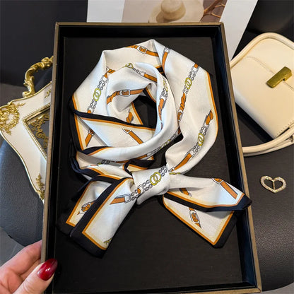Fashion Skinny Silk Scarf for Women Letter Hair Ribbons Headbands Bandana Female Bag Wrist Wrap Neckerchief Foulard Neck Ties