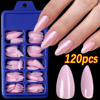 120Pcs Wine Red Almond Press On Nails Full Coverage Fake Nail Tip False Fingertips for Dating/Party Women Manicure Extension Tip