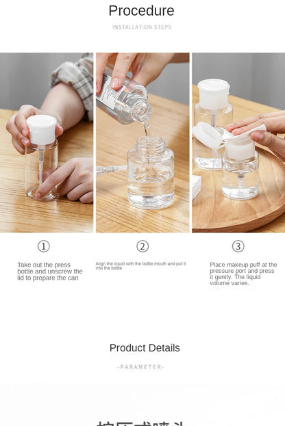 Refillable Bottles Push-type Bottling Push Down Empty Pump Dispenser Bottle for Nail Polish and Makeup Remover Bottle Packaging