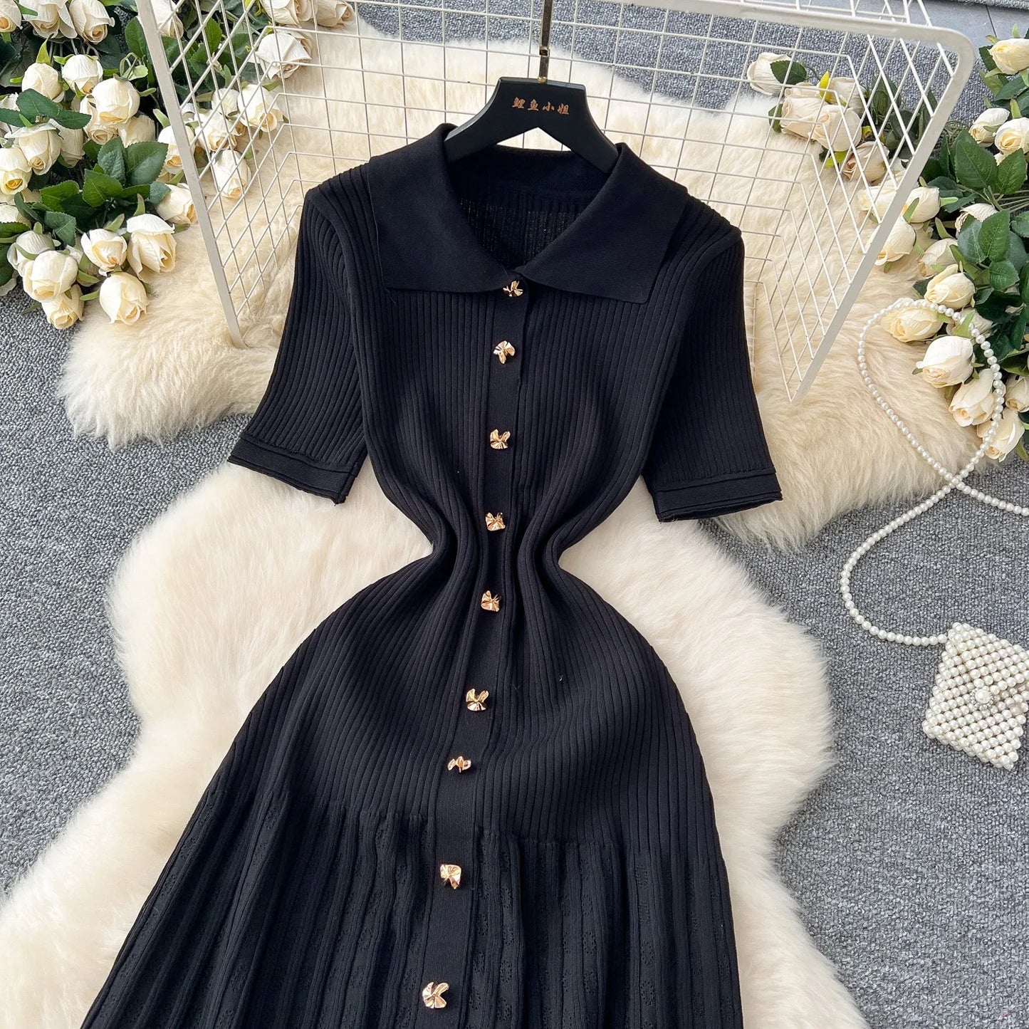 YuooMuoo Chic Fashion Elegant Patchwork Knitted Maxi Dress 2025 Summer Lady Turn-down Collar Shirt Sweater Dress Party Vestidos