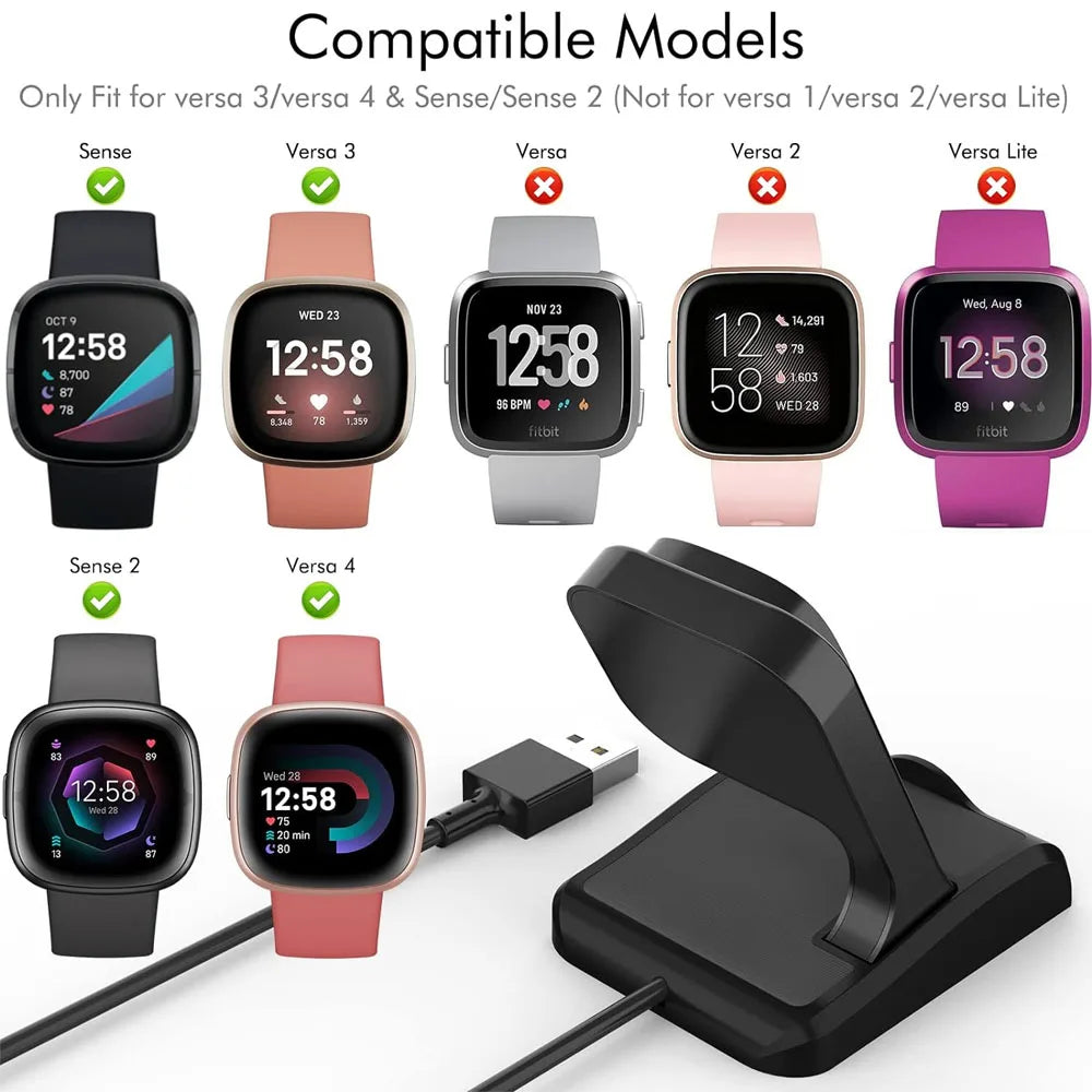 Charger Dock for Fitbit Sense/Sense 2/Versa 4/Versa 3 Stand Charging Cable Station Base Cradle with USB Cord Replacement