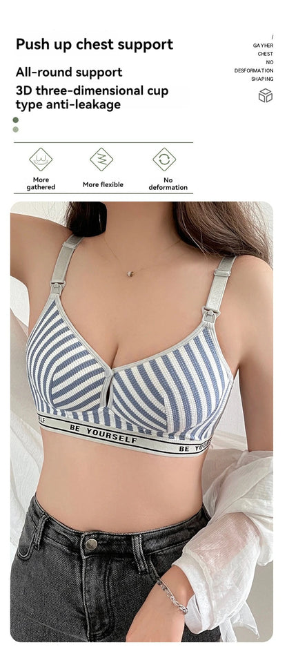New Lightweight Breathable Maternity Breastfeeding Bra Made of Pure Cotton Gathered Anti Sagging Letter Stripe Women's Underwear