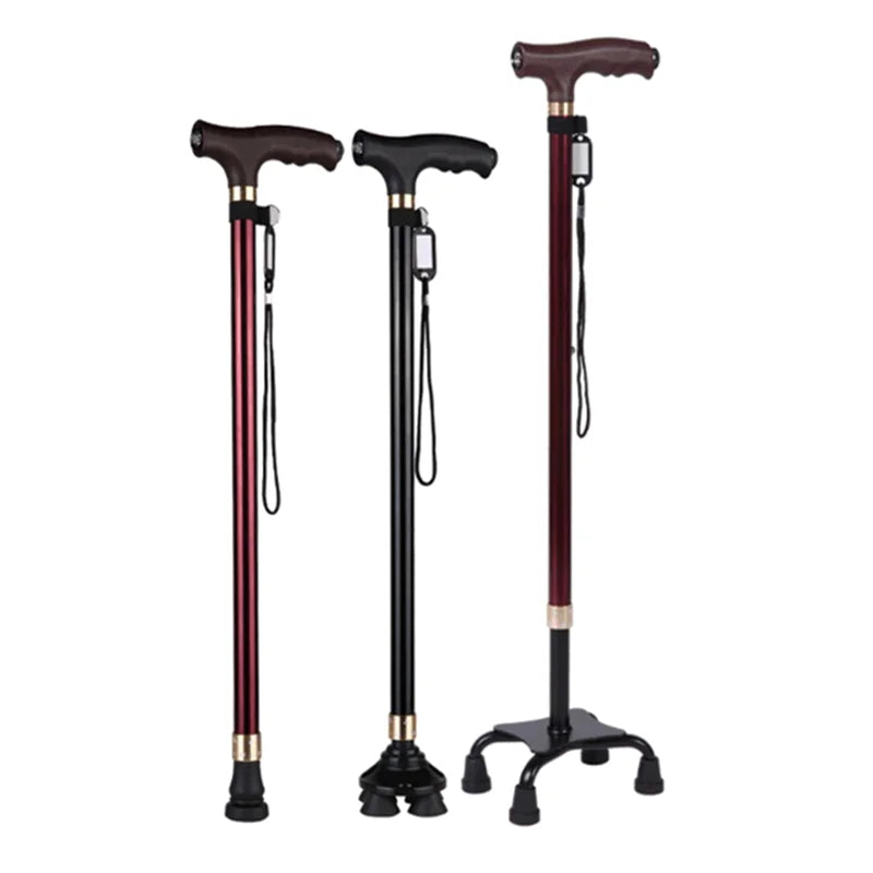 LED Light Non-Slip Elderly Walking Sticks Aluminum Alloy Cane Multifunctional Crutch with Large Footprint for Senior Men
