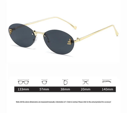 Fashion Oval Frameless Sunglasses Women Sparkling Rhinestone F Design Luxury Sun Glasses Girls shopping travelling eyeglasses