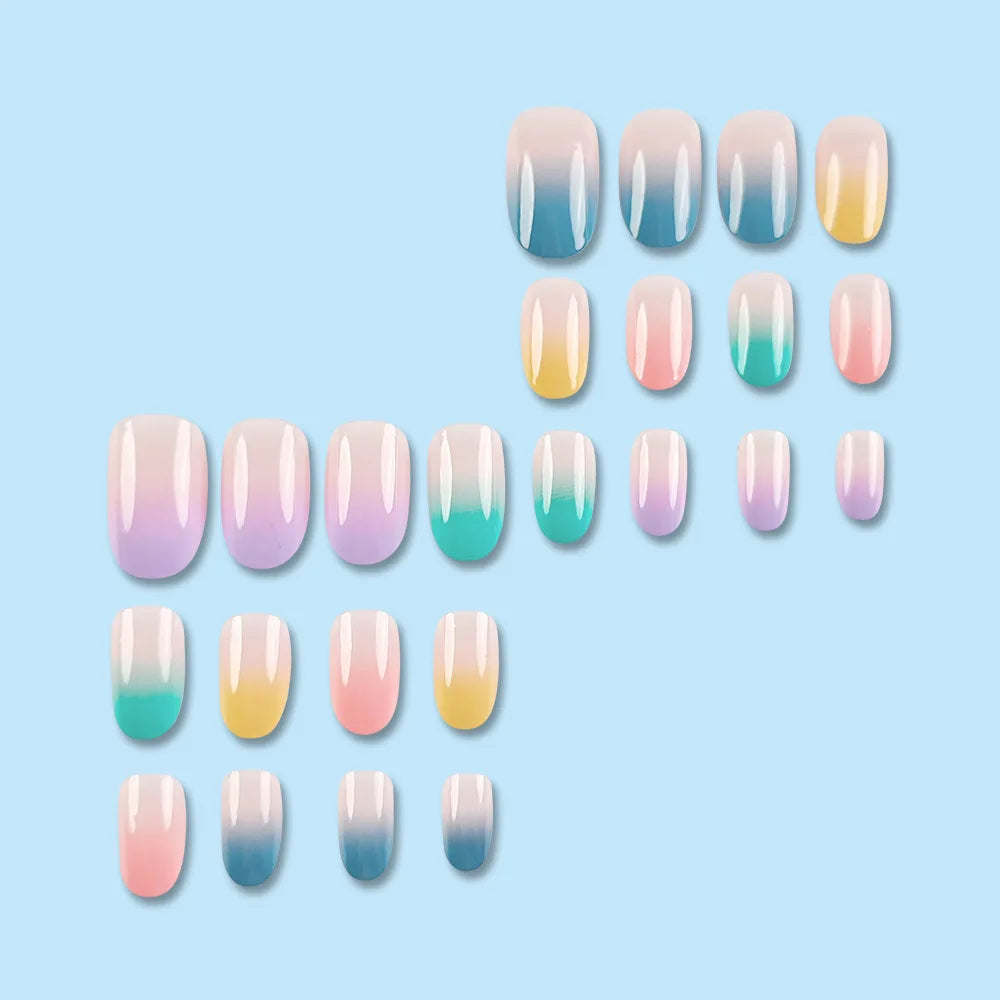 24pcs/set short square fake nails for women girls faux ongles fashion glitter geometric flowers design press on false nail kit