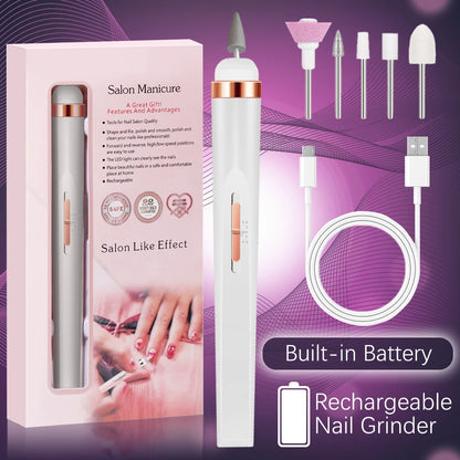 YIKOOLIN 5 in 1 Electric Nail Polish Drill Machine USB Charge Portable Manicure Set  Exfoliation and Polishing for Nail Salon