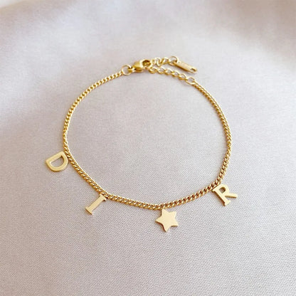1Pc New Fashion Letter Star Pendant Bracelet for Woman, Simple Vintage Stainless Steel Bracelet Luxury Jewelry Accessories Gifts