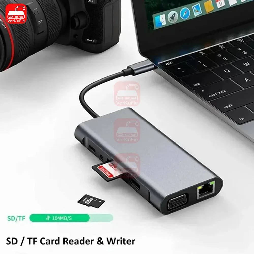 USB C HUB 4K 30Hz Type C to HDMI-compatible USB 3.0 Adapter 11 in 1 Type C HUB Dock PD 87W USB C Splitter for MacBook Pro Air