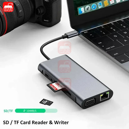 USB C HUB 4K 30Hz Type C to HDMI-compatible USB 3.0 Adapter 11 in 1 Type C HUB Dock PD 87W USB C Splitter for MacBook Pro Air