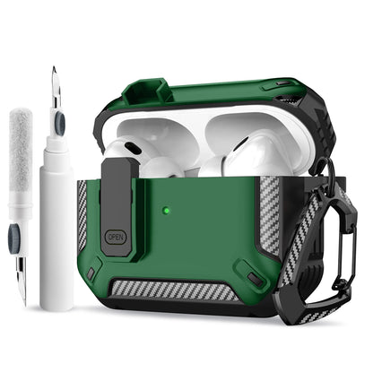 Portable Shockproof Case For Apple Airpods Pro/Pro 2 Carbon Fibre Headset Cases With Carabiner Security Lock Cover Funda