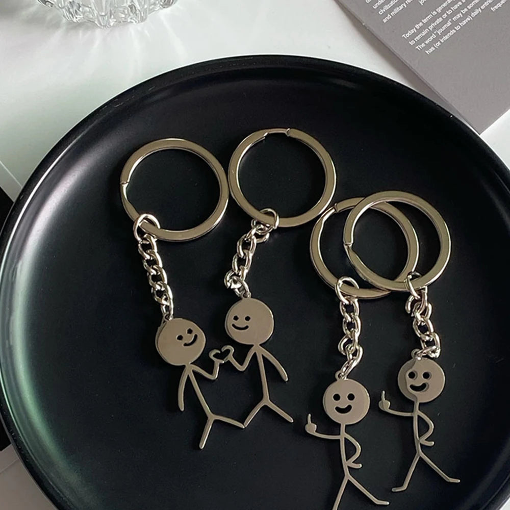 Fun Match People Keychain Creative Car Keyrings Heart To Heart Middle Finger Lovers Key Chain New Bag Pendant Couple'S Gifts