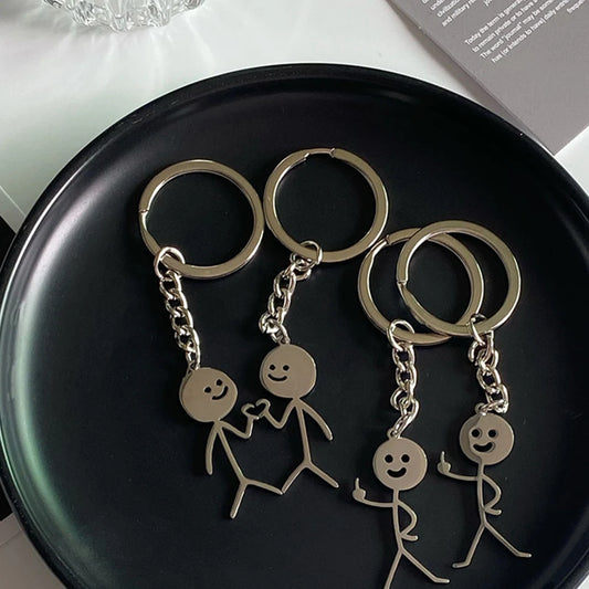 Fun Match People Keychain Creative Car Keyrings Heart To Heart Middle Finger Lovers Key Chain New Bag Pendant Couple'S Gifts