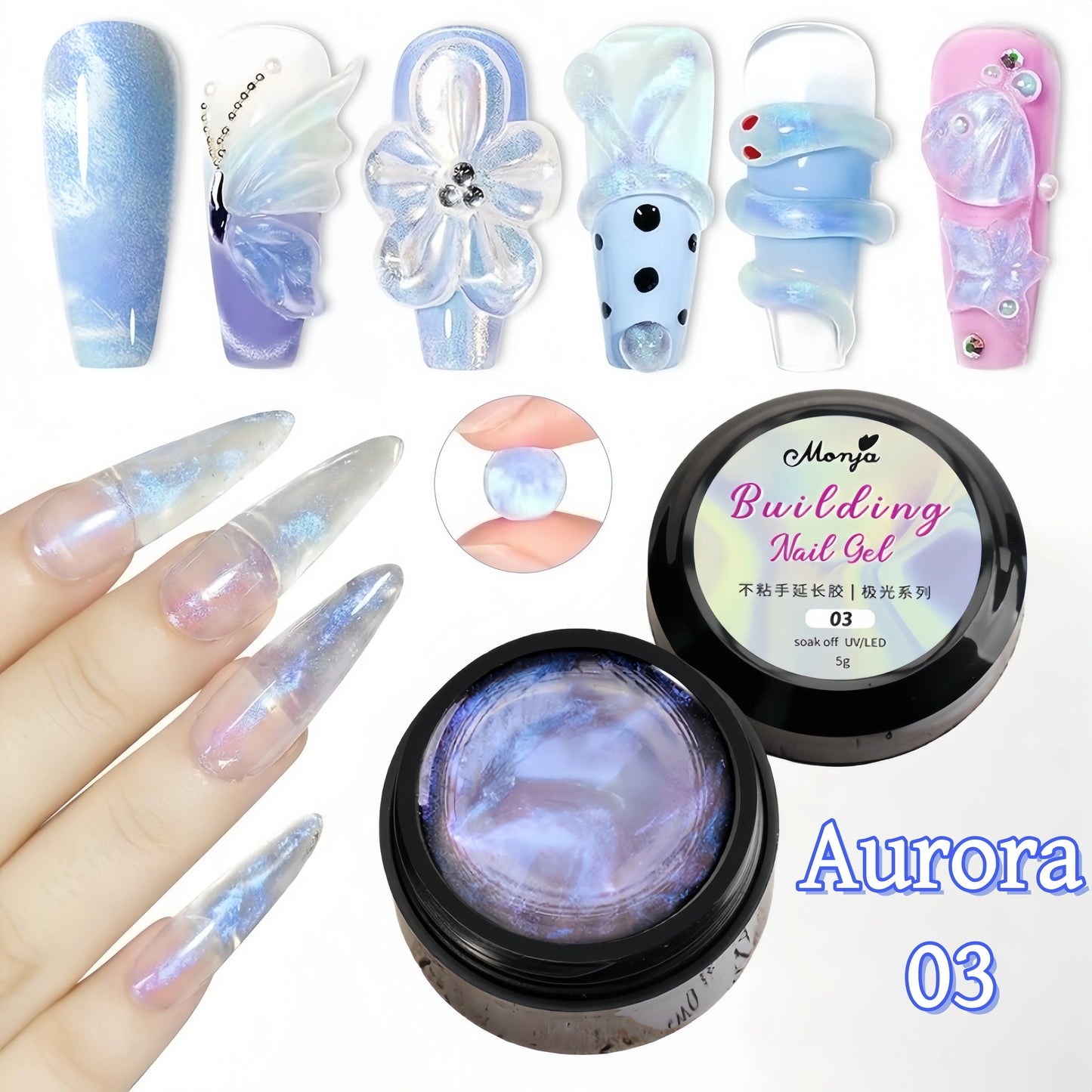 3D Nail Gel, Non-Sticky Hard Long-Lasting Overlay, Creates 3D Bow Geometric Letter Shapes, Salon Quality, Soluble Residue-Free A
