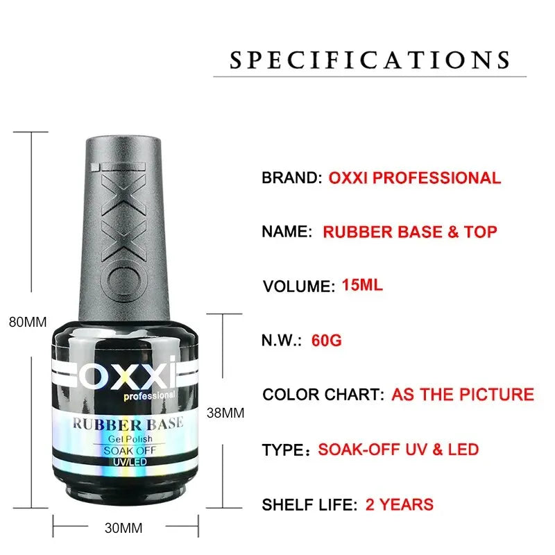 OXXI PROFESSIONAL Rubber Base Coat UV Gel 15ml No Wipe Shiny Top Coat 2pcs Set Gel Polish Semi-permanent Nail Polish Base Gellac