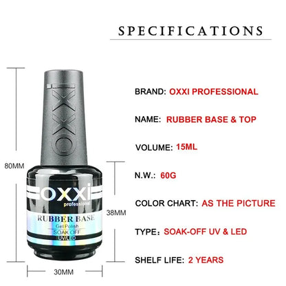 OXXI PROFESSIONAL Rubber Base Coat UV Gel 15ml No Wipe Shiny Top Coat 2pcs Set Gel Polish Semi-permanent Nail Polish Base Gellac