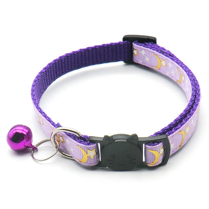 New Gold Stars and Moon Cat Collar with Reflective Safety Buckle and Bell Adjustable Cats And Small Dogs Collars