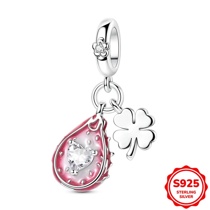 Charms Silver 925 Ladybugs and Cherry Strawberries Pendant Bead Fit 3mm Bracelet Bangle Necklace For Women Luxury Jewelry Making