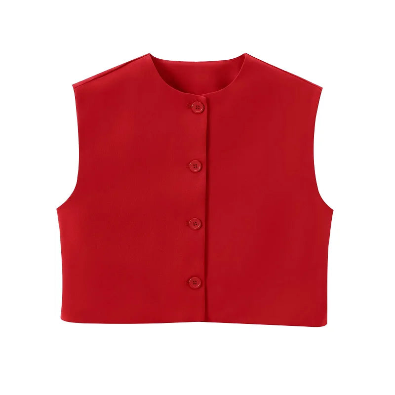 HXAO Short Women Vest Top Sleeveless Button Lady Top New In 2024 Summer O-Neck Fashion Casual Elegant Office Women Clothing