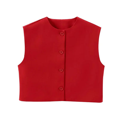 HXAO Short Women Vest Top Sleeveless Button Lady Top New In 2024 Summer O-Neck Fashion Casual Elegant Office Women Clothing