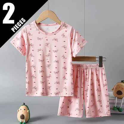 2-piece children's summer cute cartoon printed short sleeved shorts set for boys and girls casual and comfortable T-shirt shorts