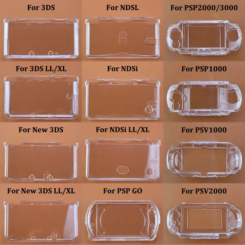 1pcs Plastic Clear Crystal Hard Shell Case Cover For 3DS New 3DS XL LL For NDS Lite NDSL NDSi XL LL For GBA SP PSP PSV 1000 2000