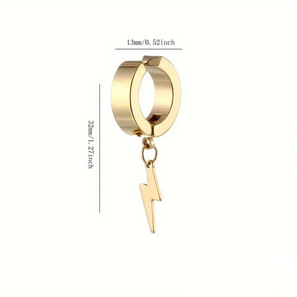 1pair Stylish Stainless Steel Lightning Pendant Piercing Hoop Earrings Ear Clip for Men Women Bold and Eye-Catching Statement