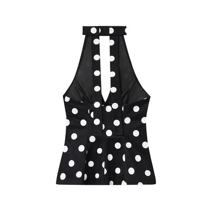 MUJER Polka Dot Halter Tops for Women Sexy Backless Tank Top Women Summer Sleeveless Tops Woman off Shoulder Camisole Women Tops