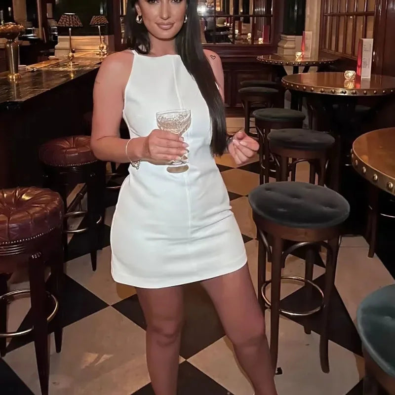 HXAO New White Black Dress Women Off Shoulder Halter Short Dresses Summer Elegant Party Dresses Bodycon Red Blue Mini Dress