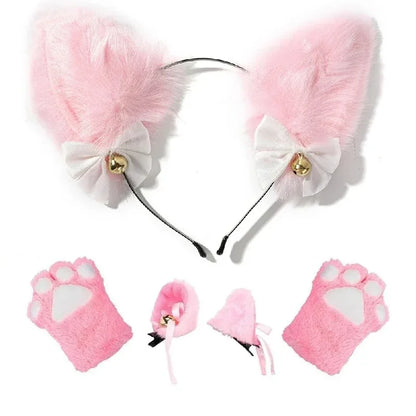 1 Set Cute Cat Ear Hair Wear Claw Gloves Girls Anime Cosplay Costume Plush Bell Cat Fur Ear Hairband Night Party Club Headbands