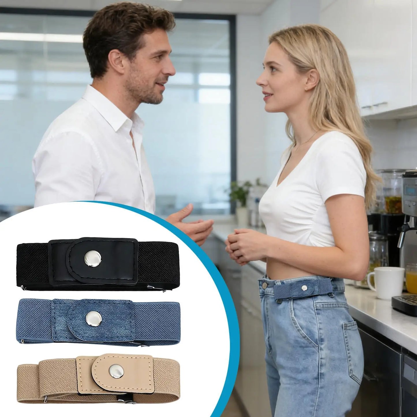 1 Pair No Buckle Elastic Belt Stretchable Adjustable Waistband for Women Men Jeans Pants Trousers Dresses Casual Fashion Wear