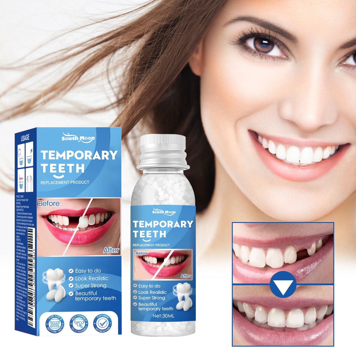 Resin Temporary Tooth Repair Granules Teeth Gaps Missing Broken Tooth Filling Moldable Adhesive Dentures False Teeth Tools