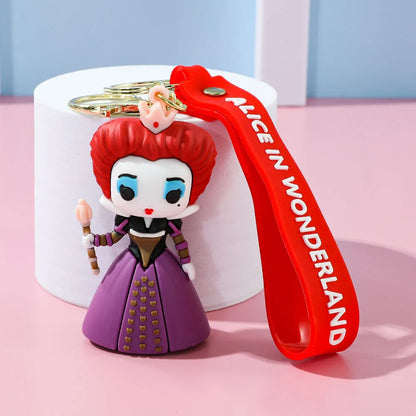 Alice in Wonderland Silicone Keychain Lovely 3D Anime Film Figure Key Chain Keyrings Backpack Bag Car Accessories Gift