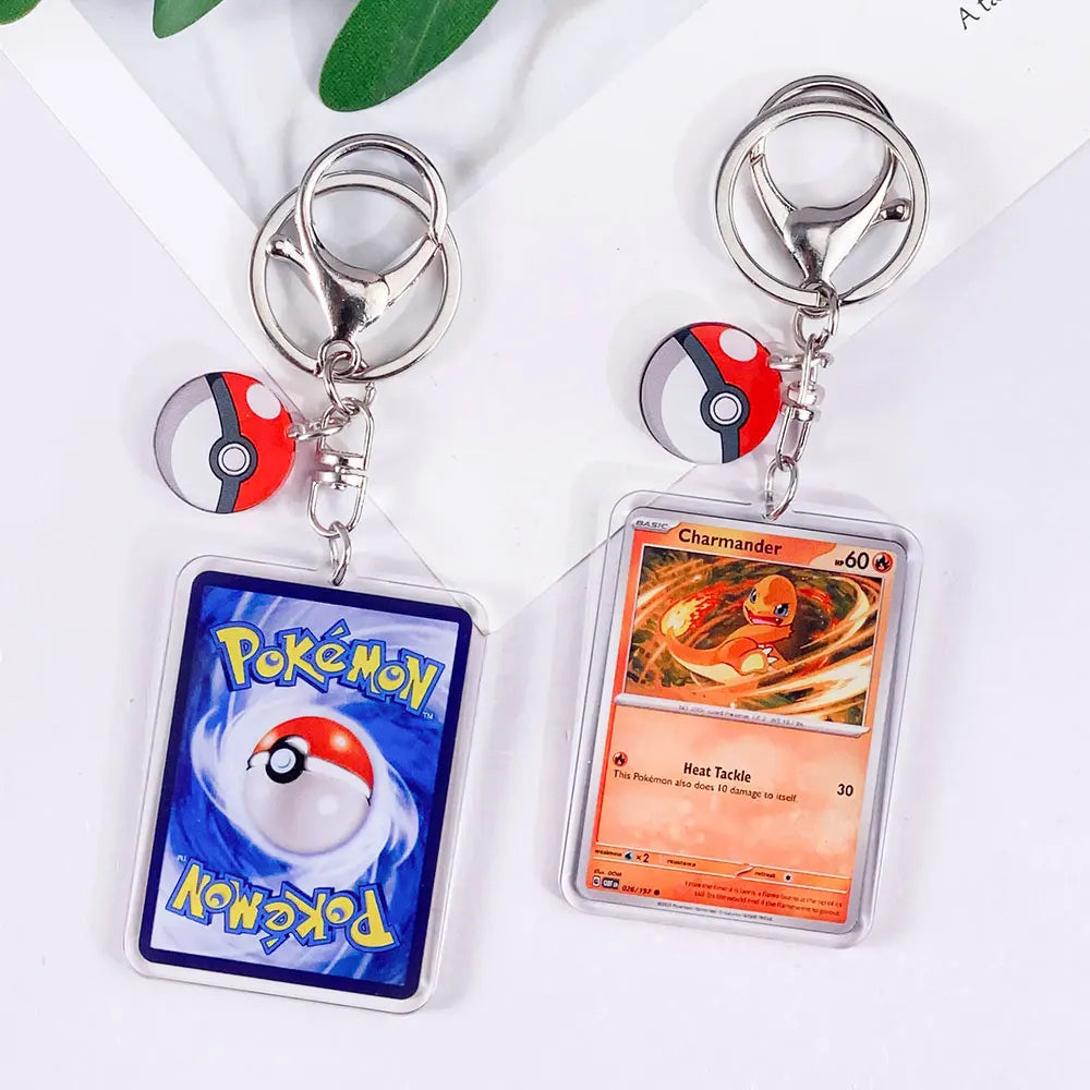 Pokémon Card Cute Acrylic Car Keychain Accessories Pikachu Charizard Gengar EeveeBag Charm Backpack Pendant Gifts For Friends